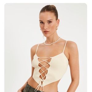 Glassons Lace Up V Front Knit Tank / S